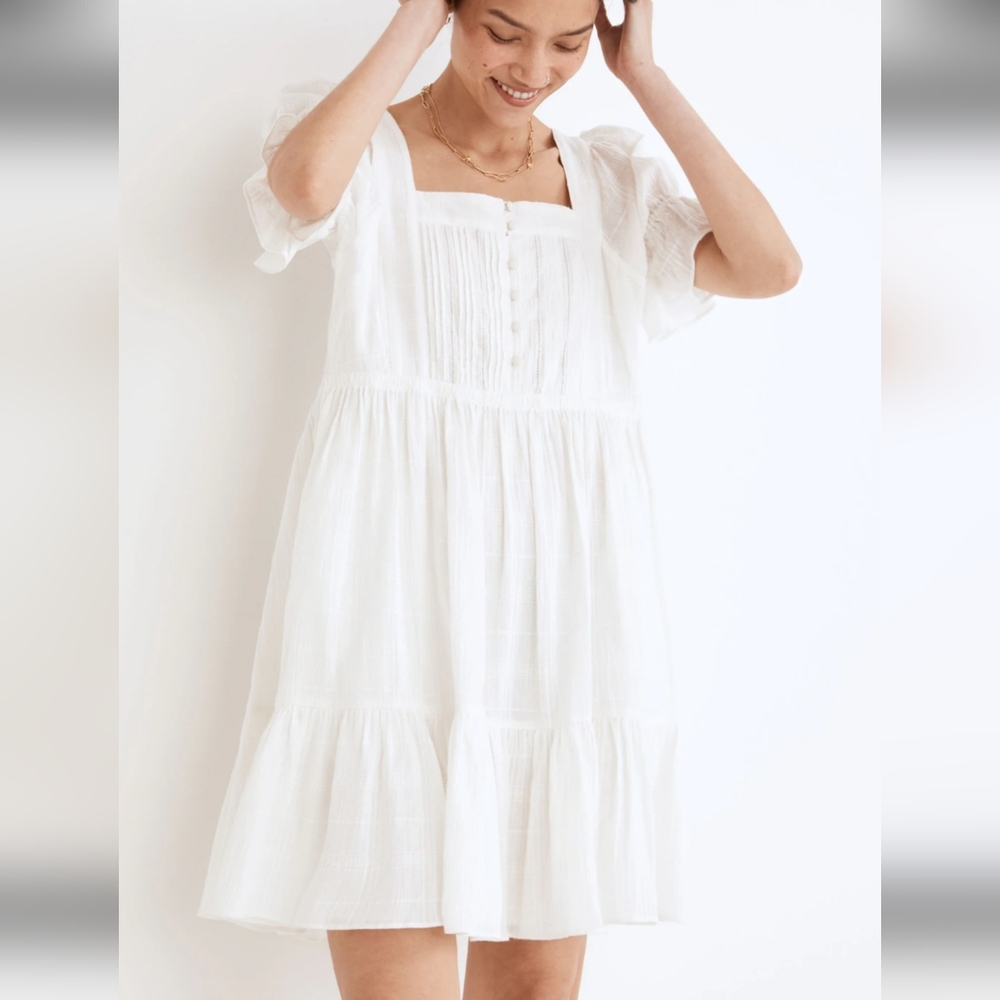 Madewell White Puff Sleeve Drawstrung Dress  Small